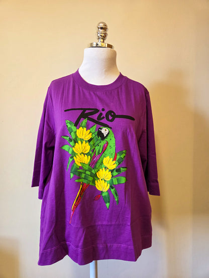Camiseta Farm Roxa Rio Papagaio e Bananeiras