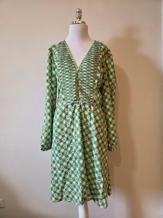 Vestido Midi Antix Jolie Verde | Estampa Xadrez e Corações