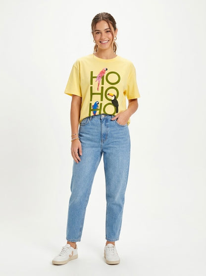 Camiseta Farm Amarela HOHOHO com pássaros