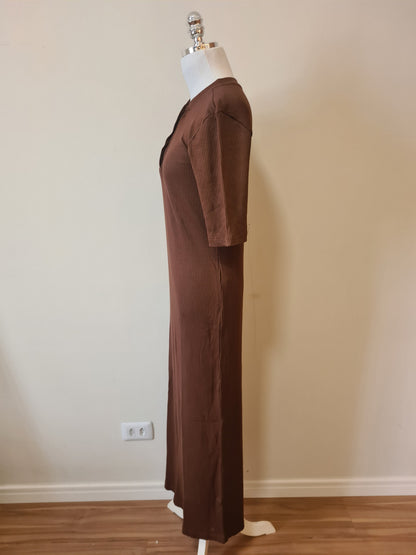 Vestido Calvin Klein Midi Canelado Marrom