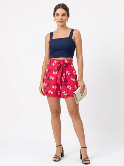 Short Estampado com Faixa de Amarração Maria Filó Rosa