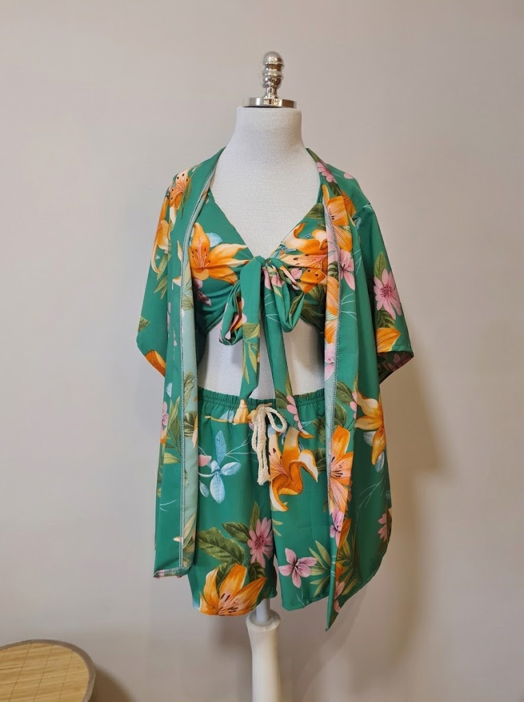Trijunto  Rosa Boneca Verde Floral Tropical