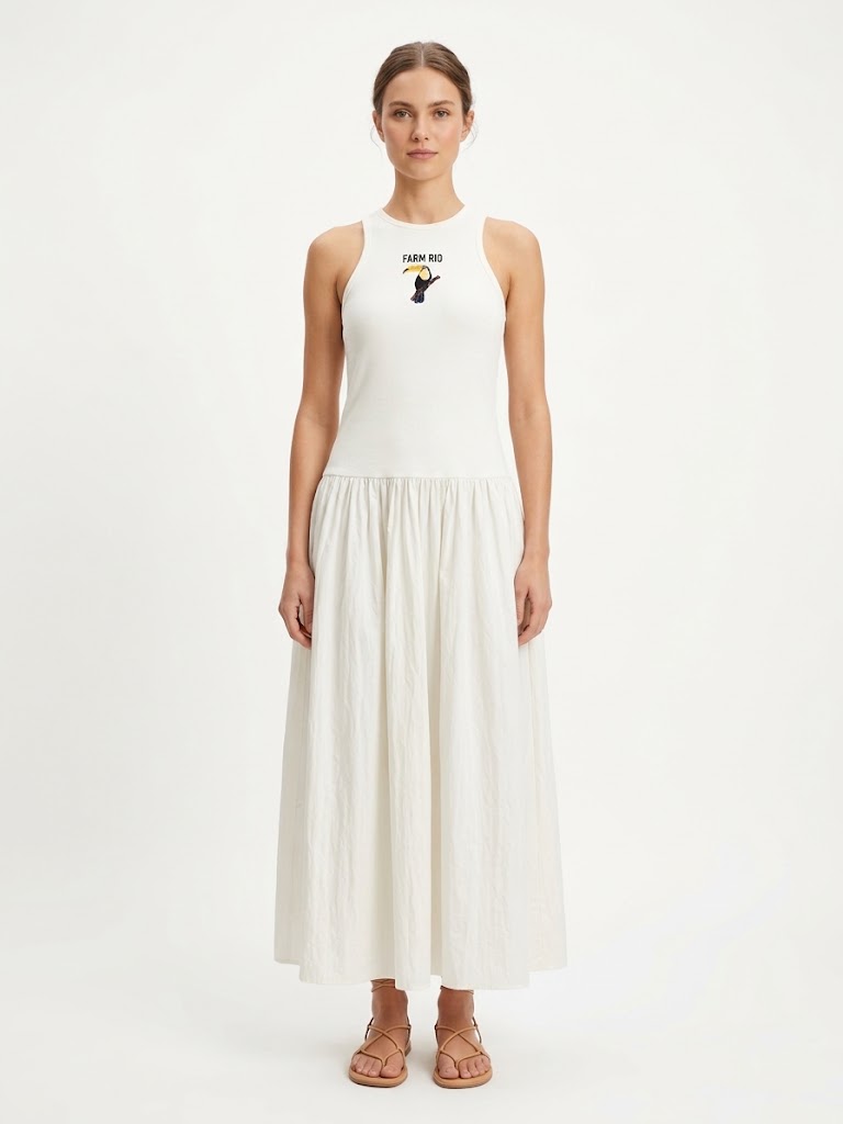 Vestido Farm Tucano Bordado Branco/Off White