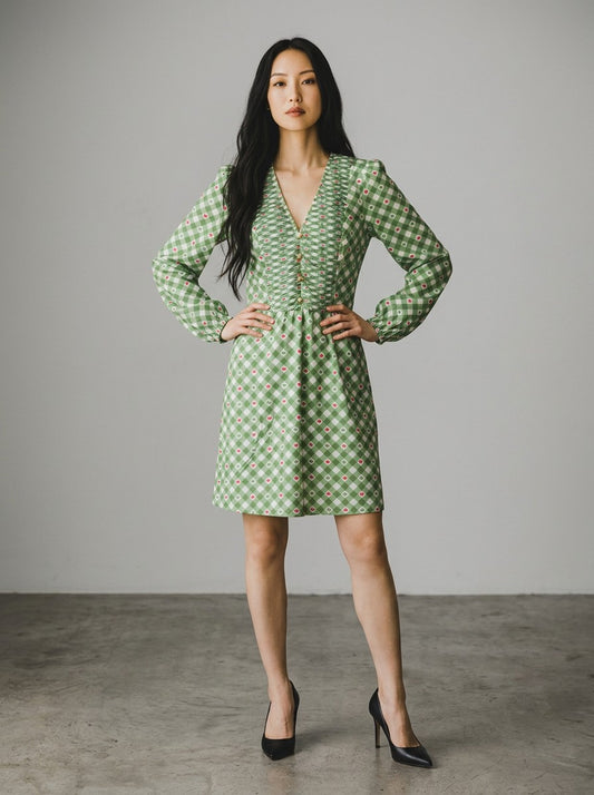 Vestido Midi Antix Jolie Verde | Estampa Xadrez e Corações