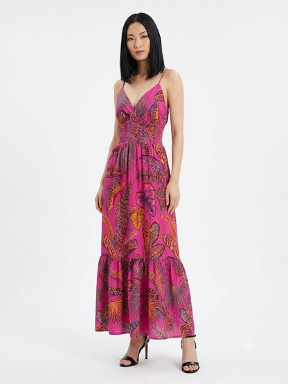 Vestido Farm Folhagem Cool Rosa