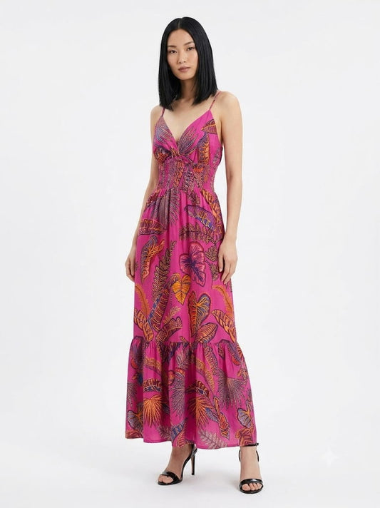 Vestido Farm Folhagem Cool Rosa