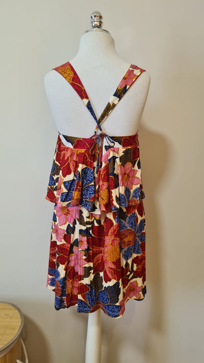 Vestido Farm Curto Floral Thay Macrame Bege