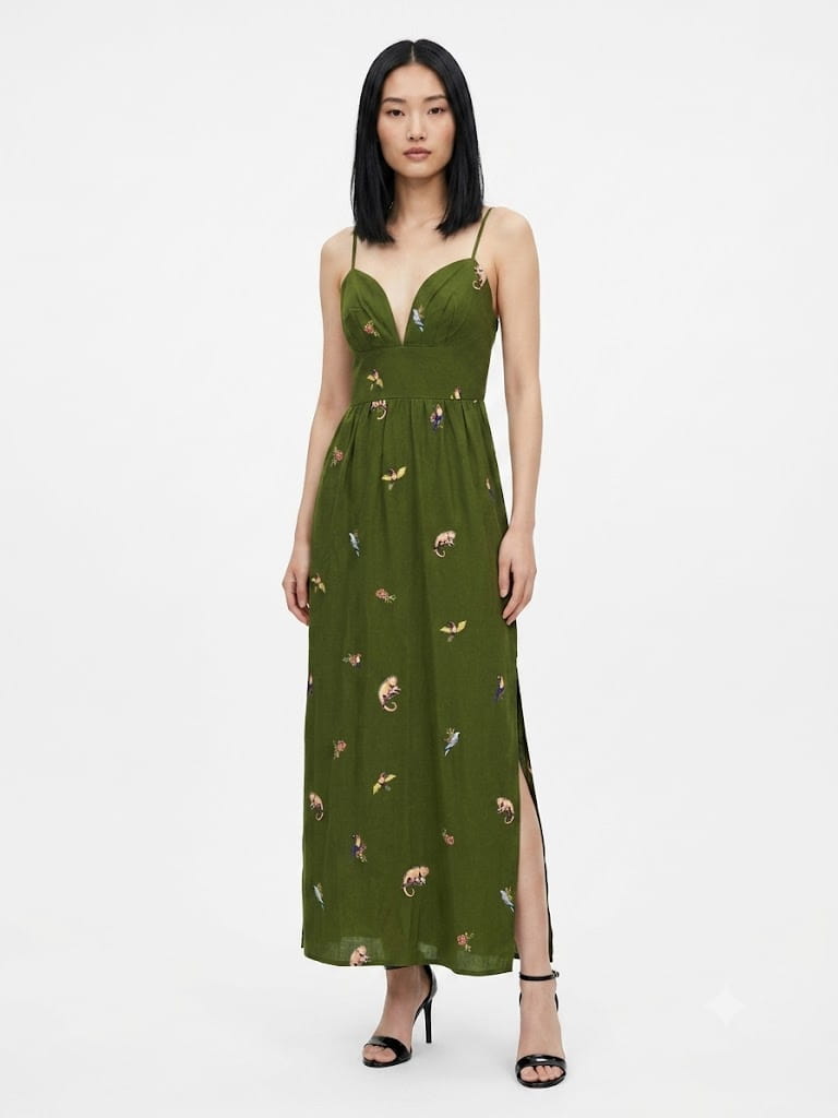 Vestido Farm Alcinha Verde Estampa de Animais