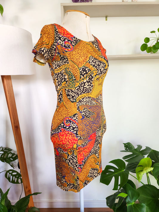 Vestido Farm Curto Animal Print Onças Canelado