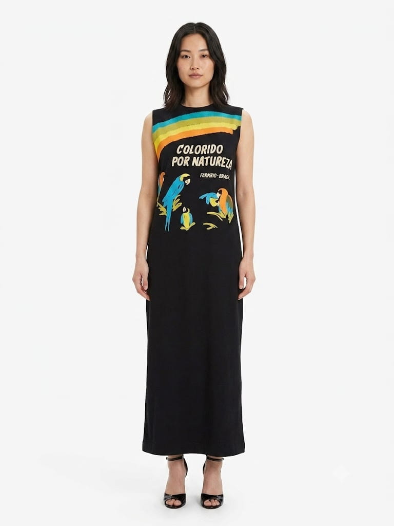 Vestido Farm Colorido Por Natureza Preto