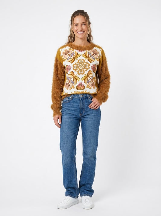 Casaco Farm Casulo Tricot Pelinho Dourado