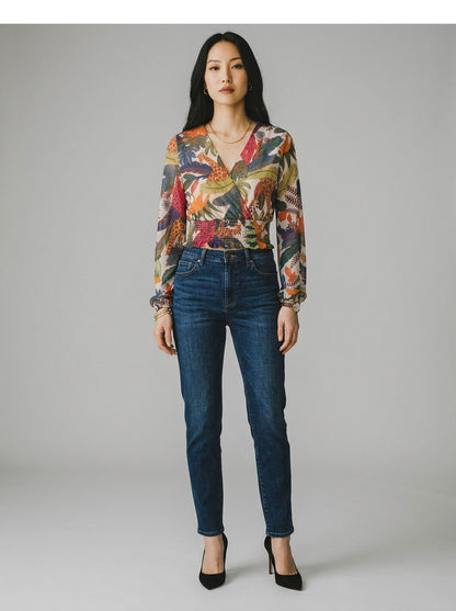 Blusinha Blue Steel Floral Tule Manga Comprida