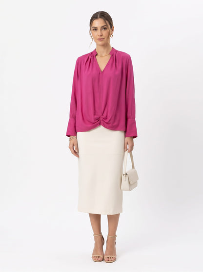 Blusa Transpassada com Drapeado Zara Basic Rosa Pink