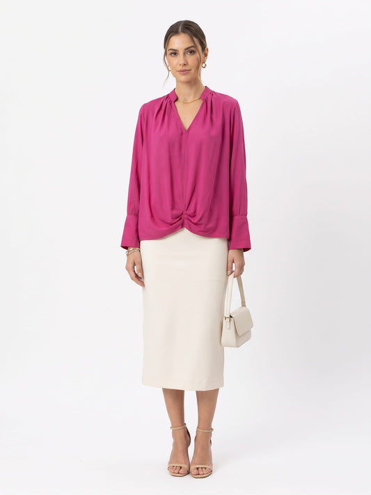 Blusa Transpassada com Drapeado Zara Basic Rosa Pink