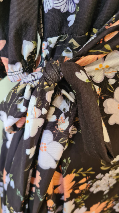 Vestido Fiveblu  Transpassado Midi Floral Preto