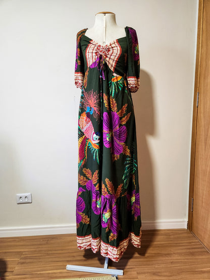 Vestido SM Estampado Floral e Araras