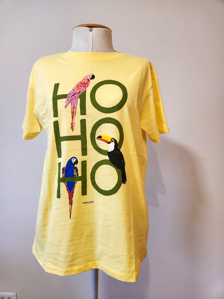 Camiseta Farm Amarela HOHOHO com pássaros