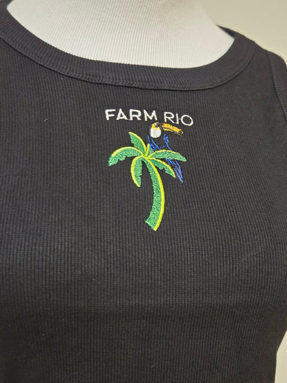 Regata Canelada Farm Palmeira e Tucano Bordados Preto
