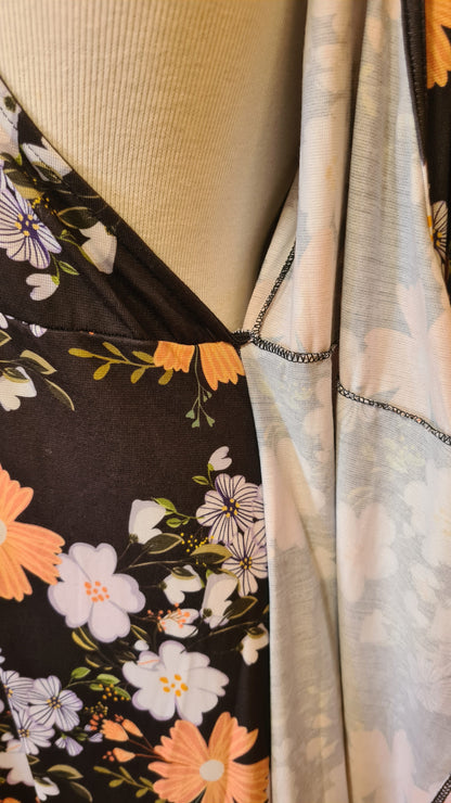 Vestido Fiveblu  Transpassado Midi Floral Preto