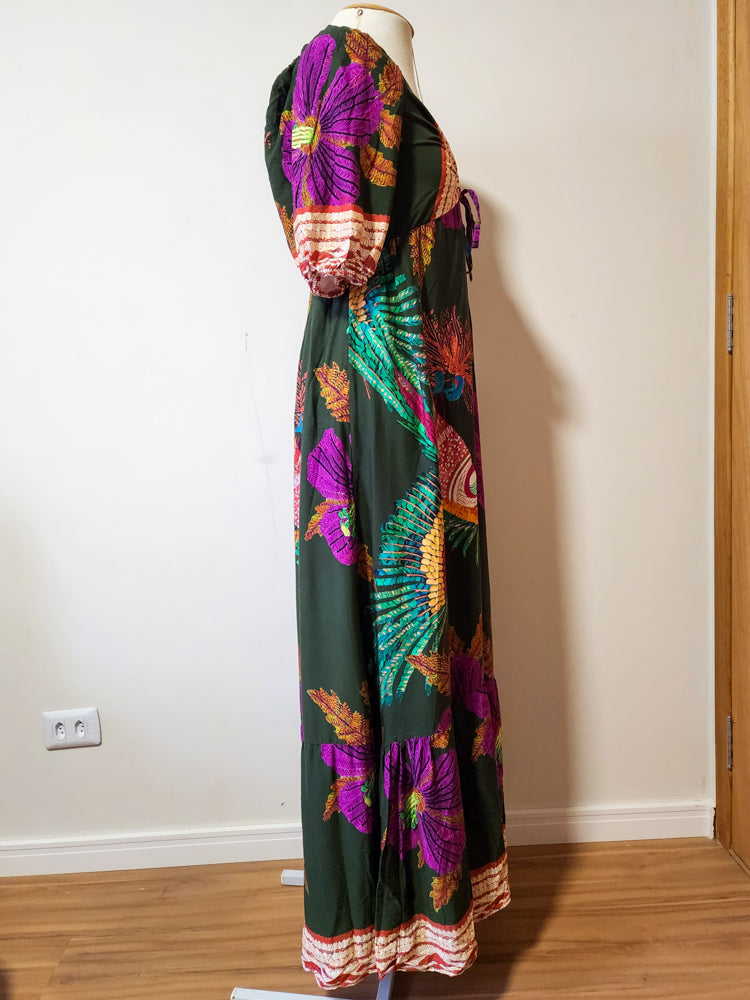 Vestido SM Estampado Floral e Araras