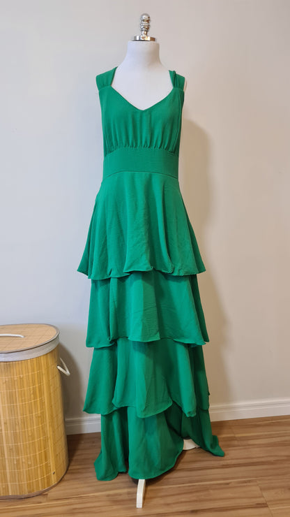 Vestido Linda Rosa Verde Babados