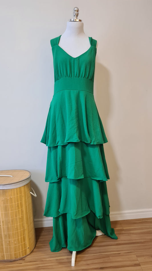Vestido Linda Rosa Verde Babados