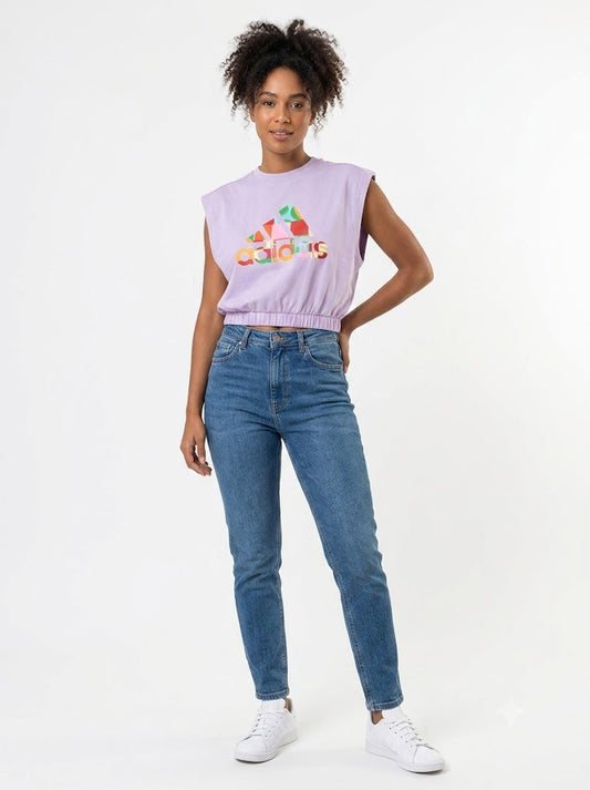 Blusinha Farm Adidas Lilás - Modelo Cropped