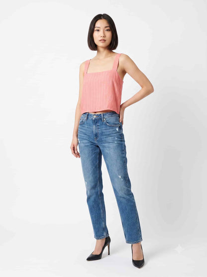 Regata Maria Filó Cropped Listra Vermelho Persa