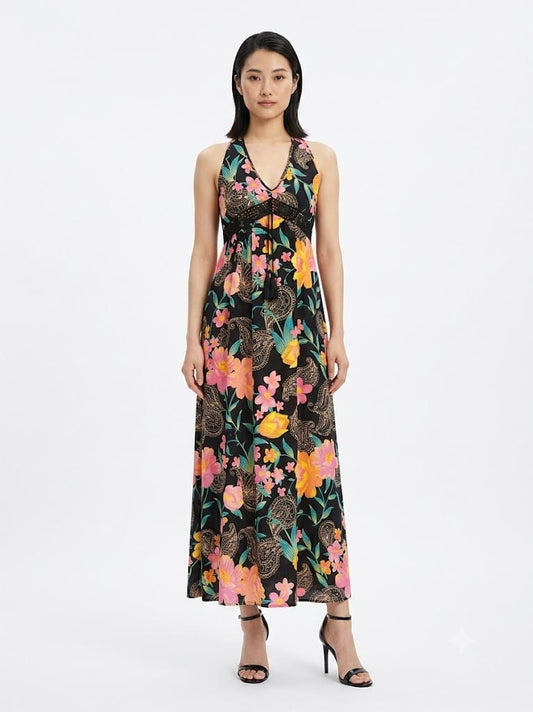 Vestido Marisa Floral com Fundo Preto