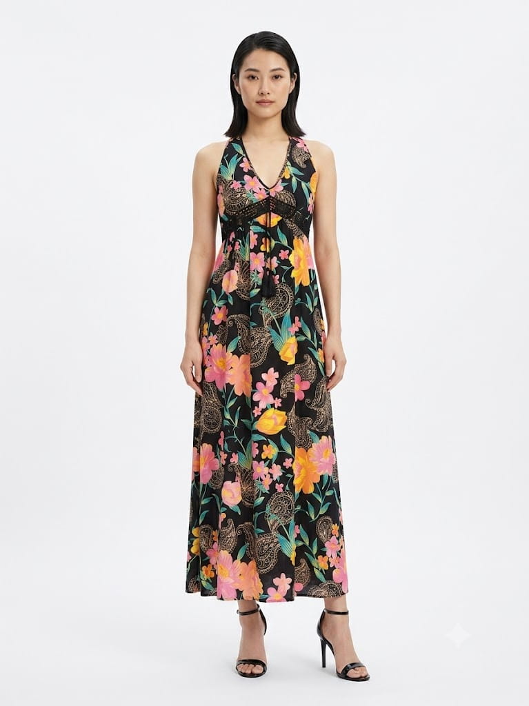 Vestido Marisa Floral com Fundo Preto