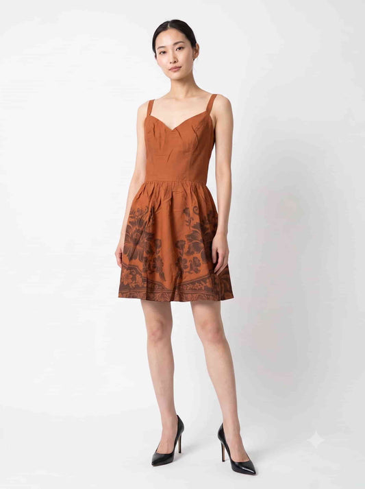 Vestido Farm Curto Terracota Floral