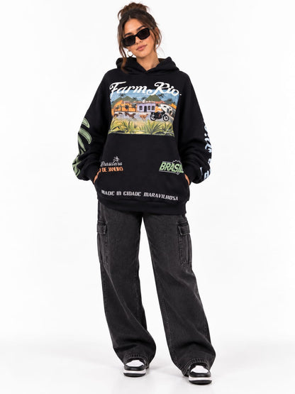 Moletom com Capuz Farm Oversized Vira Lata Preto