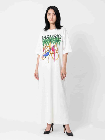 Vestido Farm Cordas e Aves - Modelagem T-shirt