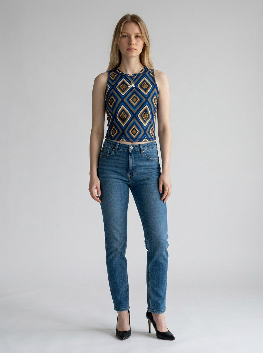 Regata Cropped Farm Adidas Azul
