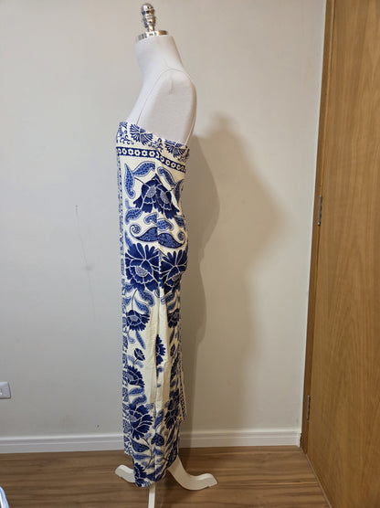 Vestido Farm Floral Azul Canelado