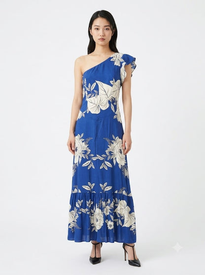 Vestido Farm Azul Floral Jardim Tranquilo