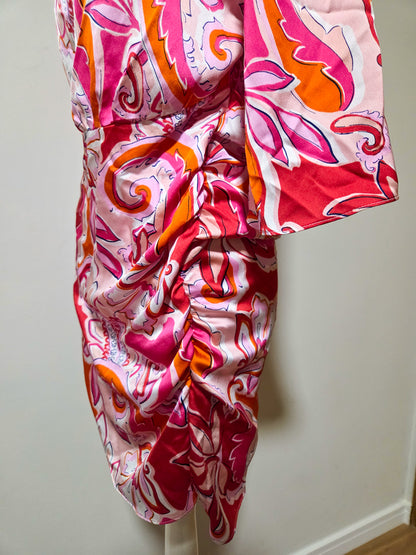 Vestido Zara Transpassado Rosa e Vermelho