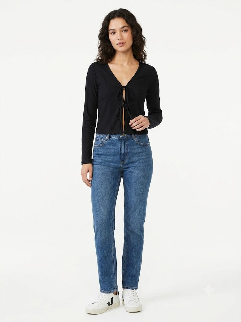 Blusa Farm Preto Liso com Amarração Frontal