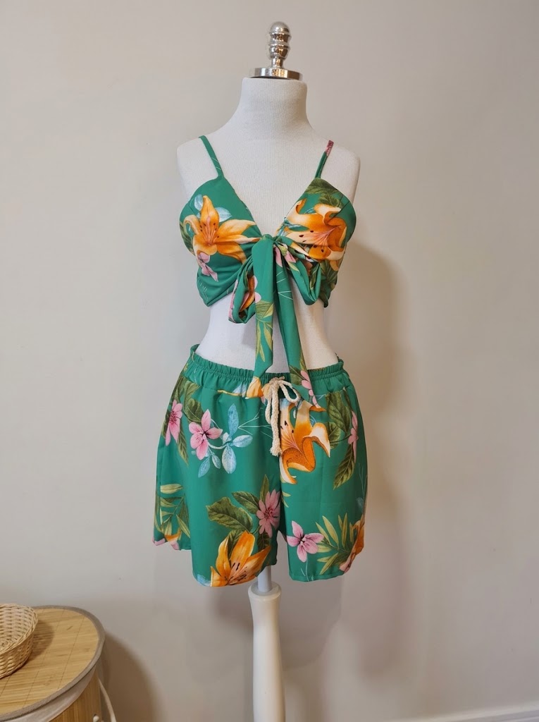 Trijunto  Rosa Boneca Verde Floral Tropical
