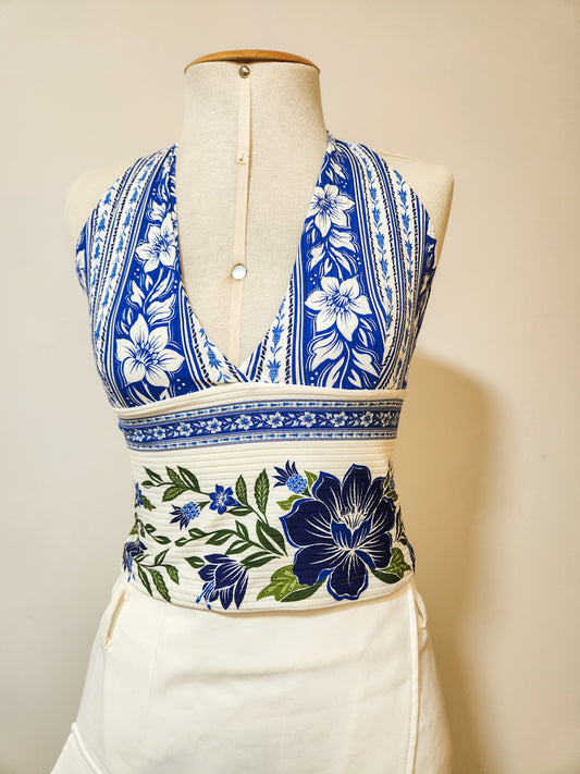 Blusinha Farm Frente Única Azul e Branco