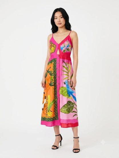 Vestido Midi Farm Lencinho Pink e Vermelho