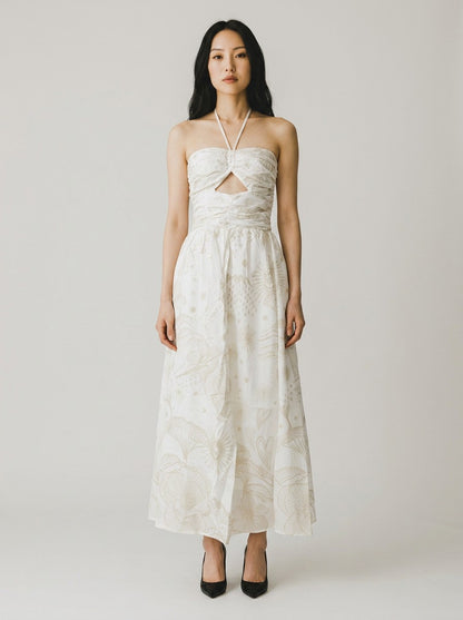 Vestido Farm Jardim Místico Foil Bege