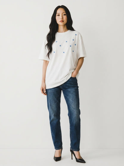 Camiseta Yellon Borboletas Azuis Bordadas
