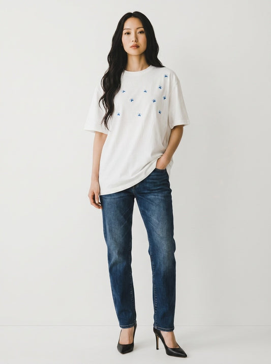 Camiseta Yellon Borboletas Azuis Bordadas