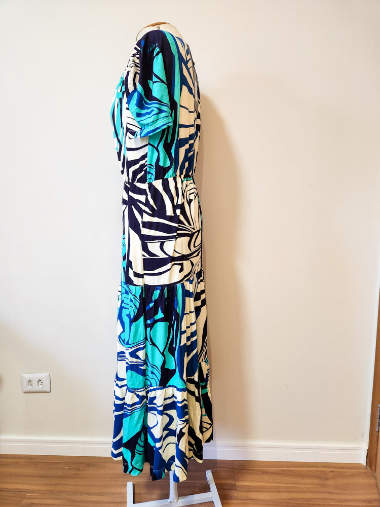Vestido Stella Cielo Floral Folhagens Azul