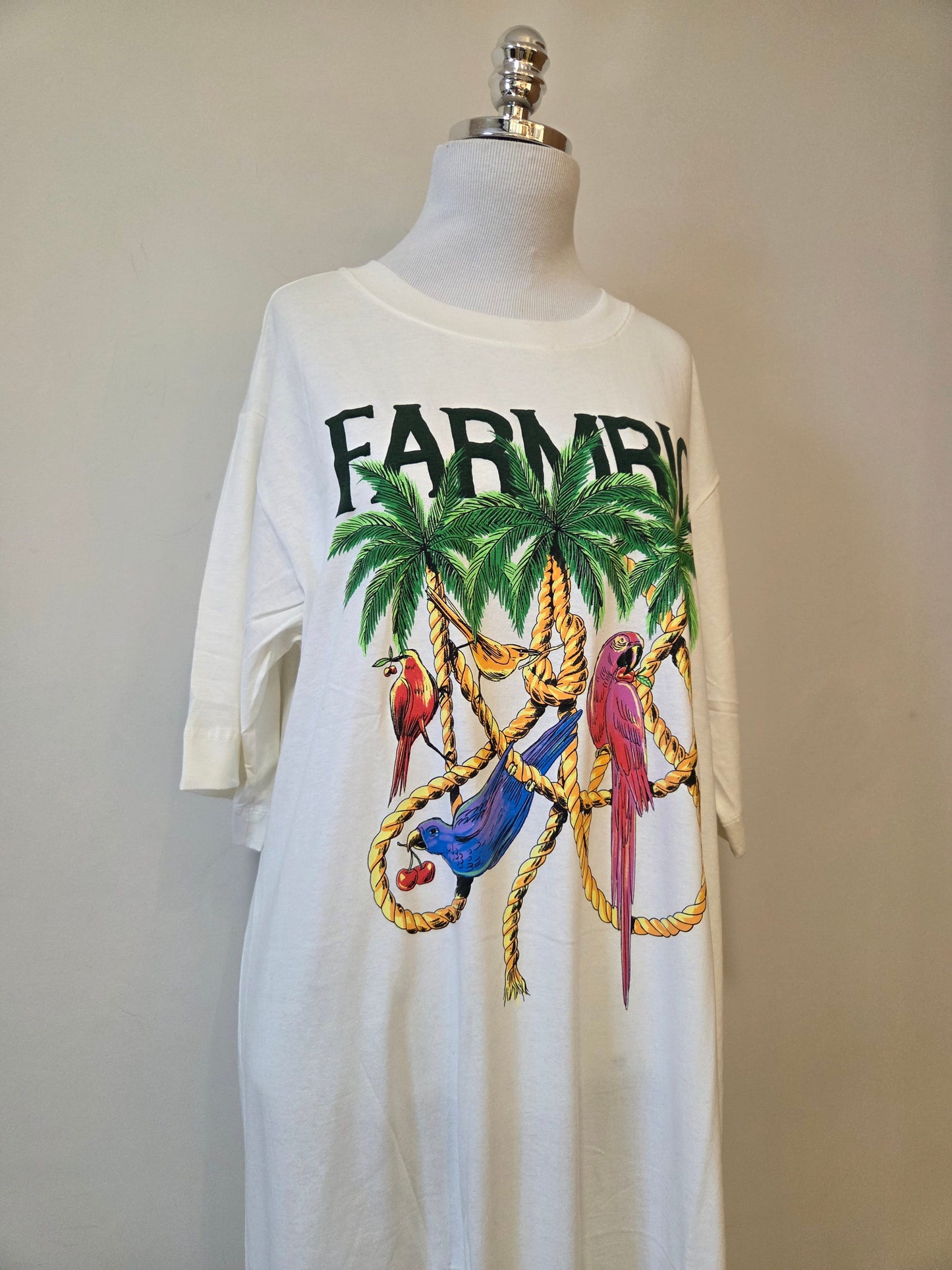 Vestido Farm Cordas e Aves - Modelagem T-shirt