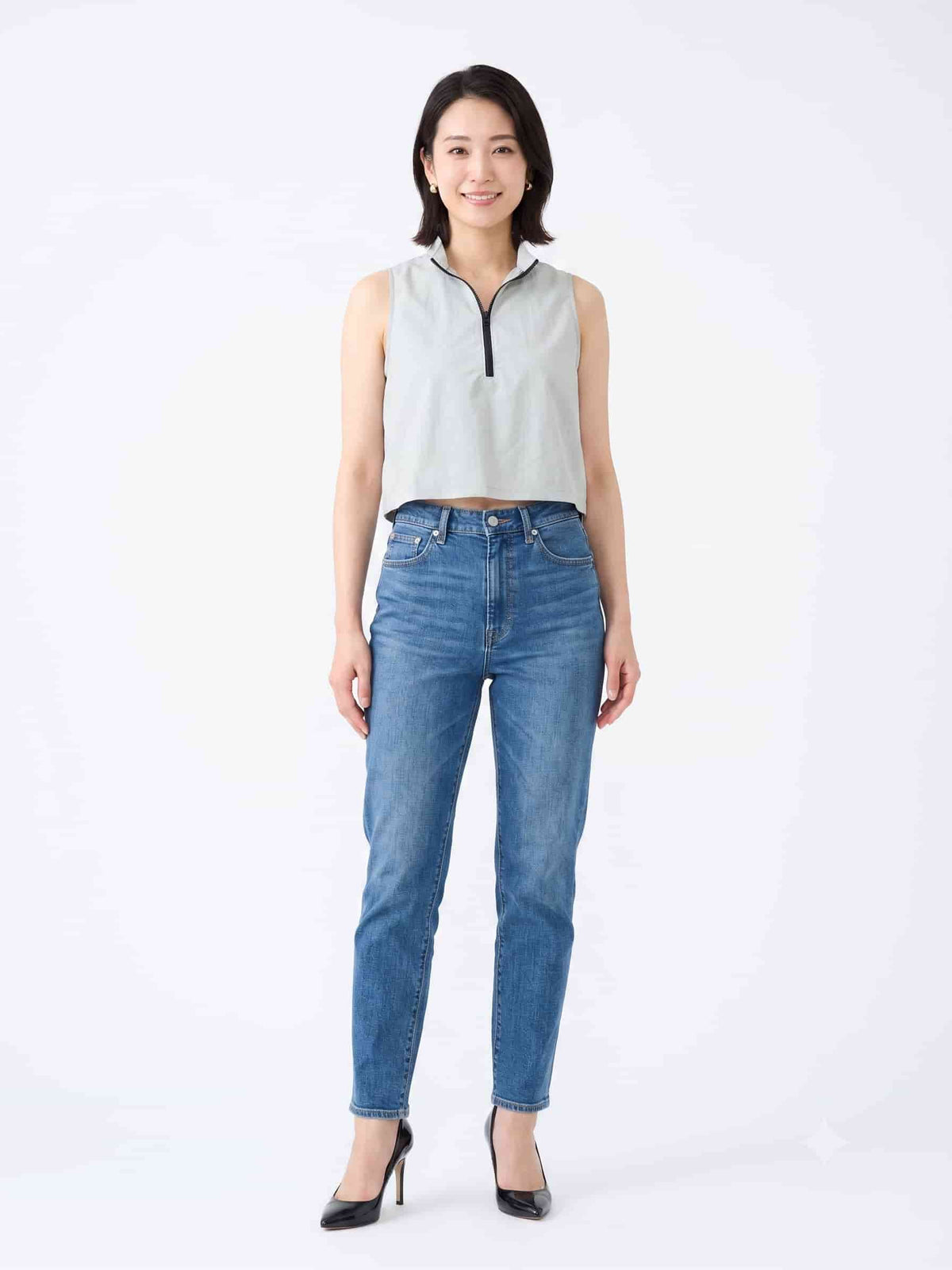Cropped Zara Cinza com Zíper Frontal