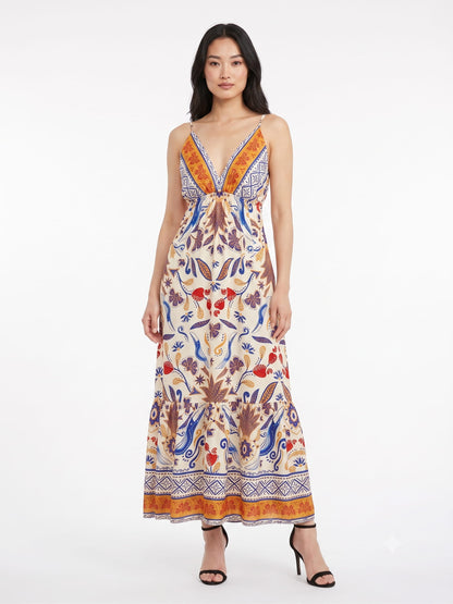 Vestido JMS Estampado Floral e Tucanos Fundo Claro
