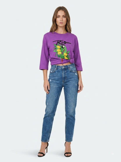 Camiseta Farm Roxa Rio Papagaio e Bananeiras