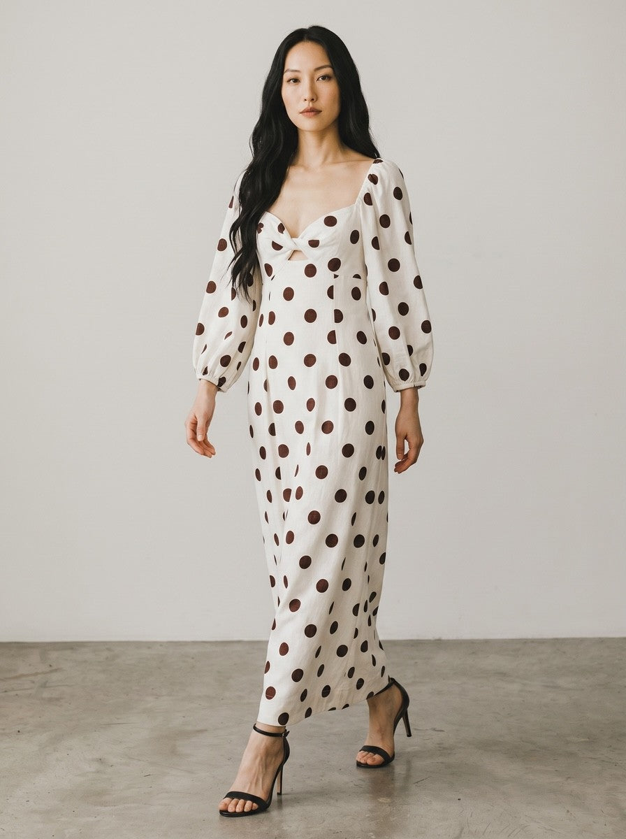 Vestido Farm Cropped Poá Marrom